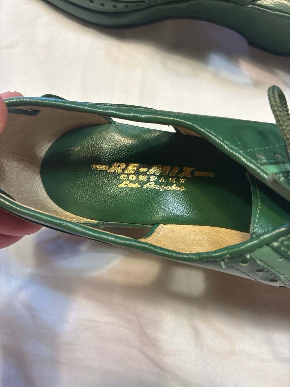 Re-Mix Vintage Shoes Spectator Green Leather Peep Toe Wedge Oxfords - Picture 5 of 11